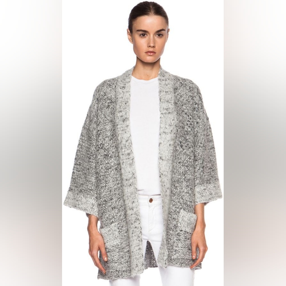 Isabel Marant Dazzle Gray Wool Linen Blend Knitted Open Cardigan Sweater Sz 38
